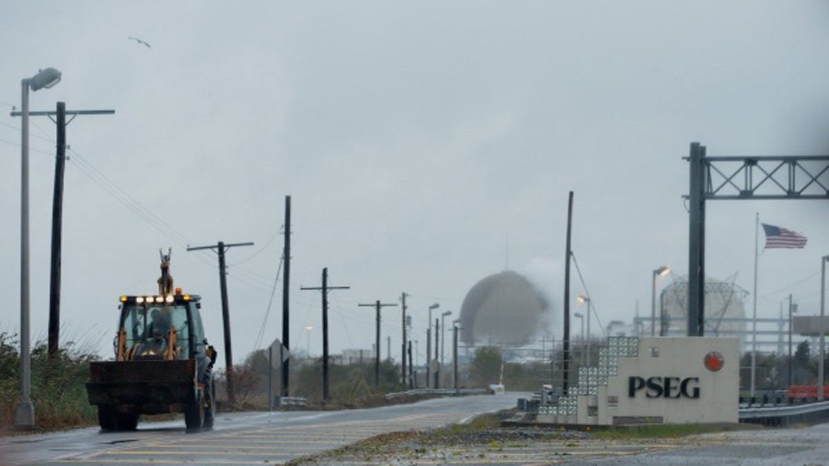  Yard crews are seen working at the access road to the PSE&G power plant in Salem, New Jersey, Tuesday, October 30, 2012. The road was flooded due to the heavy rains and winds of Hurricane Sandy. (Bas Slabbers/for NewsWorks) 