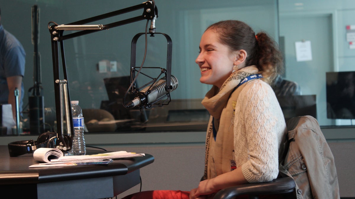 Dakota Fisher-Vance speaks with NewsWorks Tonight's Dave Heller at the WHYY studios. (Robert J. Chimienti/for WHYY)