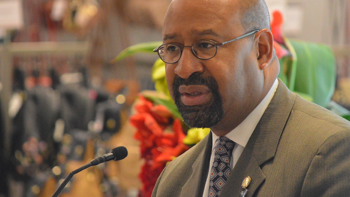  Philadelphia Mayor Michael Nutter speaks in Center City (Tom MacDonald/WHYY) 