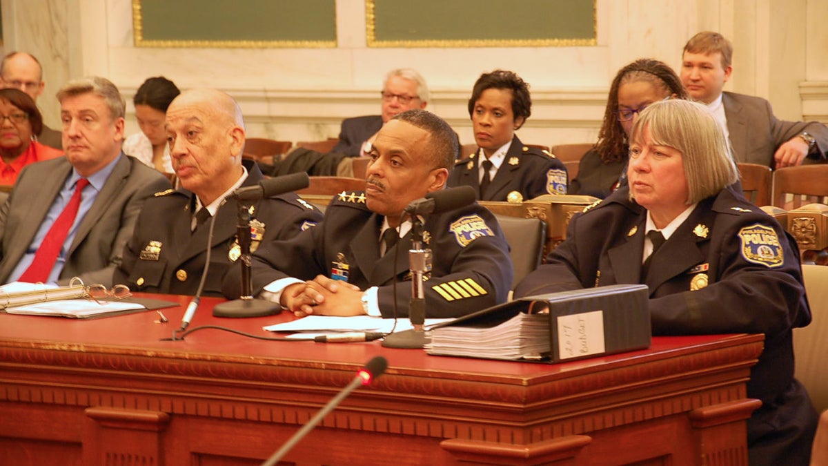 Police Commissioner Richard Ross (center) testifies before City Council  (Tom MacDonald/WHYY)