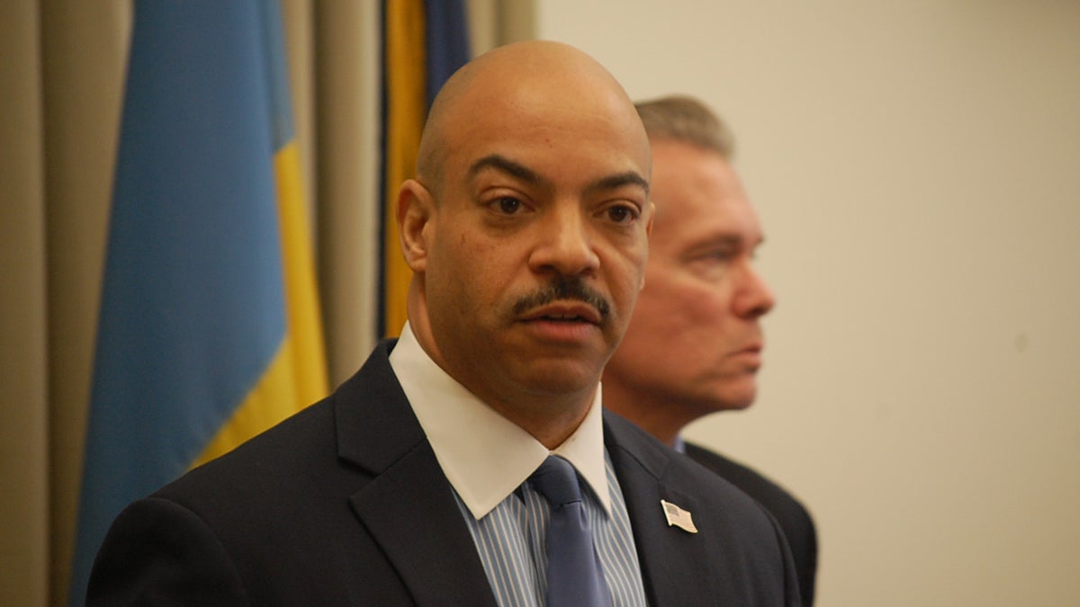  Philadelphia District Attorney Seth Williams announces charges against three current and former state lawmakers from Philadelphia. (Tom MacDonald/WHYY) 