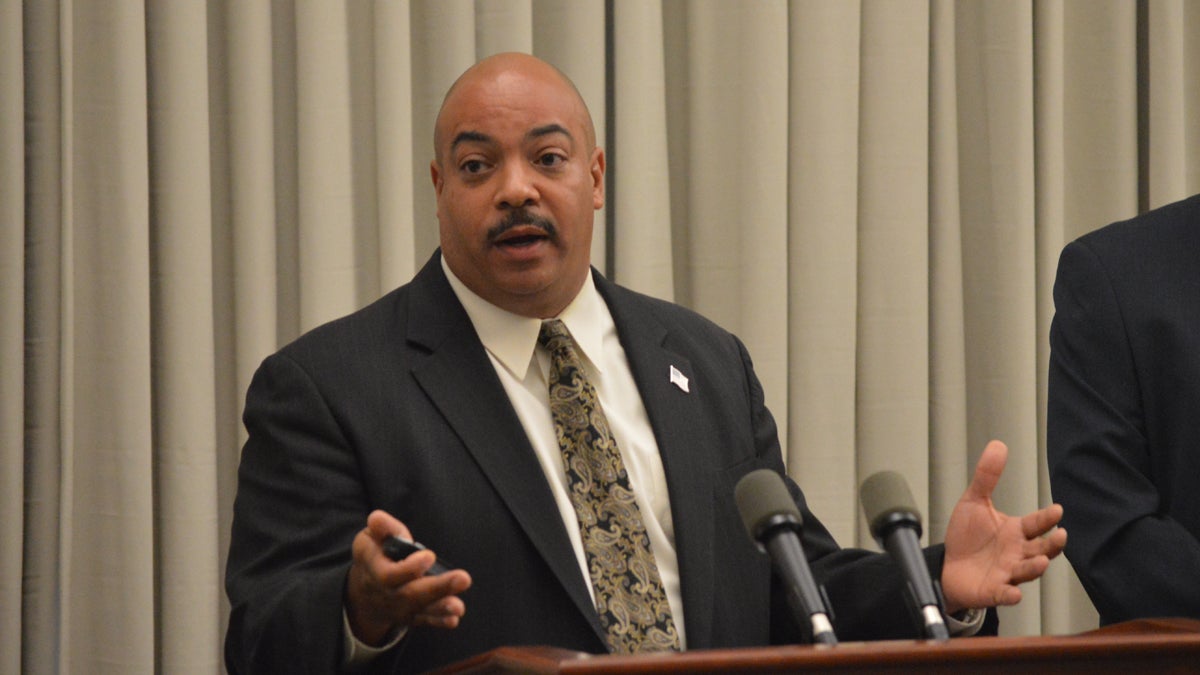  District Attorney Seth Williams discusses the grand jury's findings Thursday.(Tom MacDonald/WHYY) 