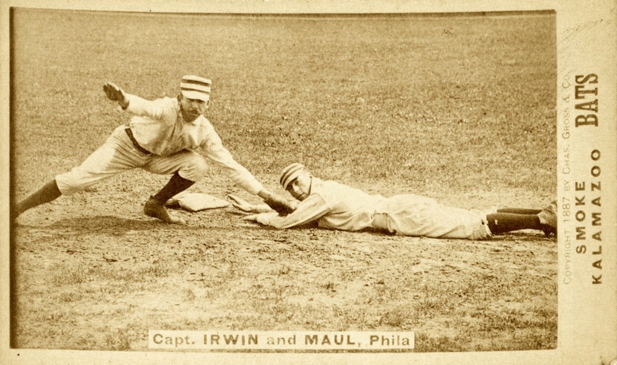  Early baseball card from 1887 showing Arthur Irwin and Albert Maul of the Philadelphia Quakers.  The team nickname, The Phillies, eventually became the official name. 
