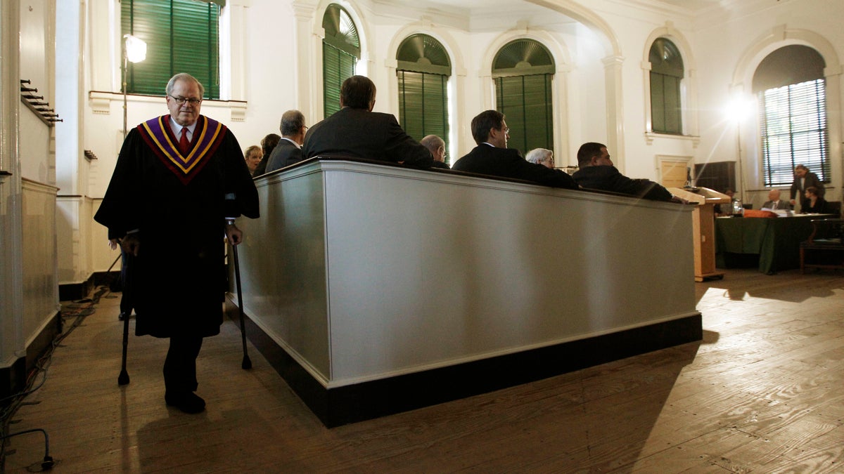  In this 2011 file photo, Pennsylvania Supreme Court Chief Justice Ronald D. Castille exits the court room  at Philadelphia's historic Old City Hall.(AP Photo/Matt Rourke) 
