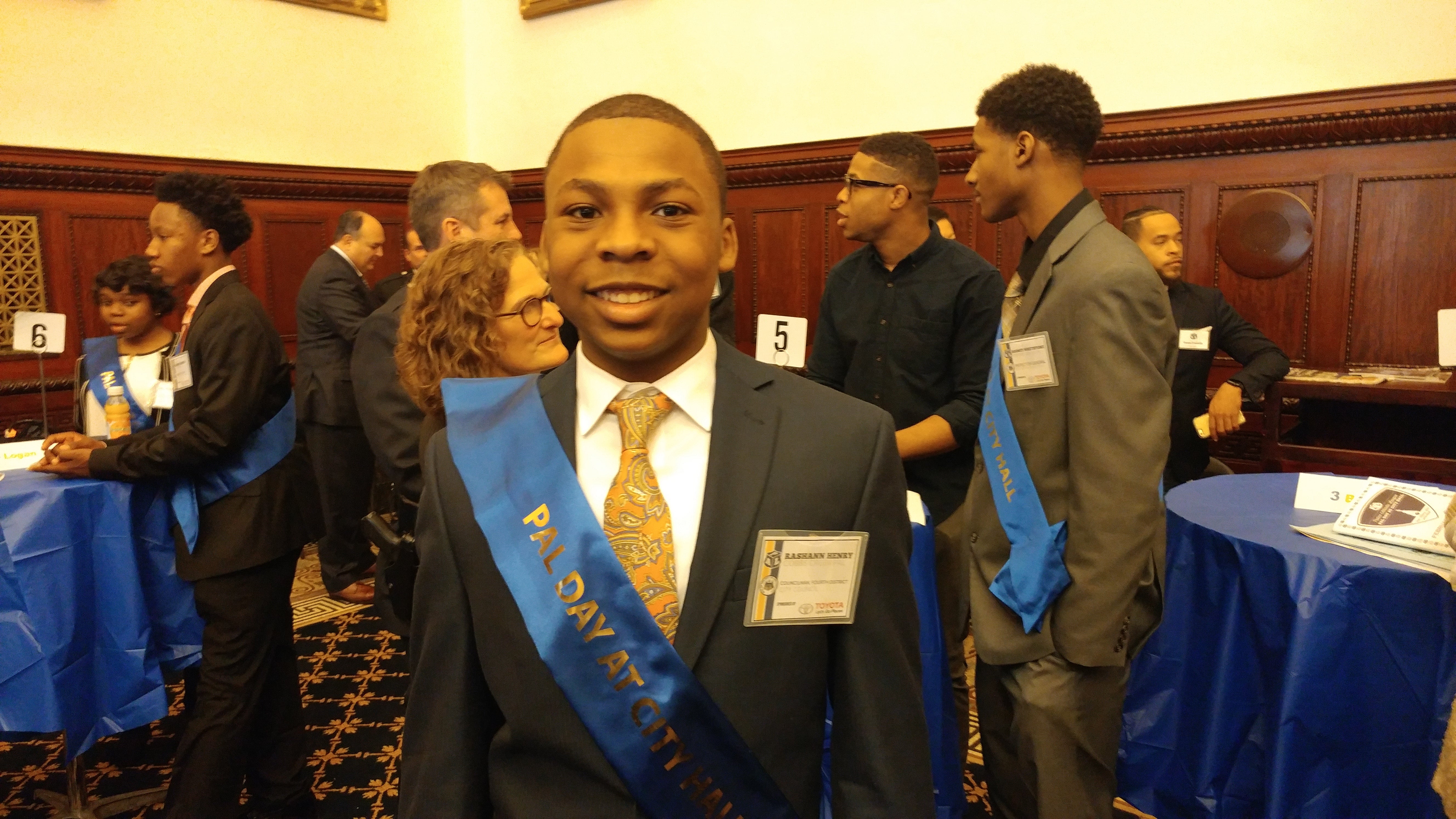 Rashann Henry shadowed Philadelphia  Councilman Curtis Jones Monday during PAL Day at City Hall. (Tom MacDonald/WHYY)