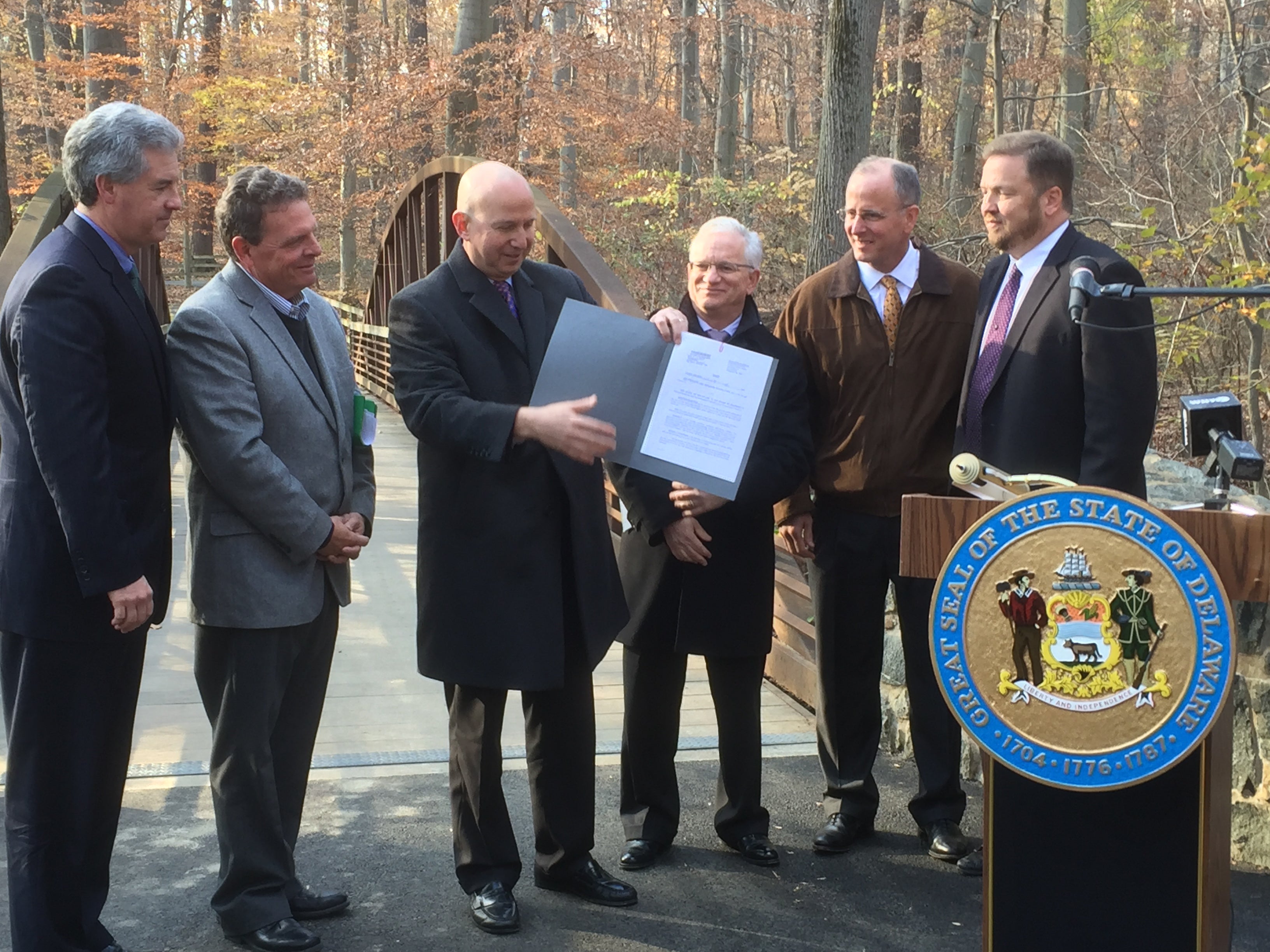  Gov. Markell, DNREC and the Nemours Foundation celebrated its land donation Tuesday.(Zoe Read/Newsworks. 