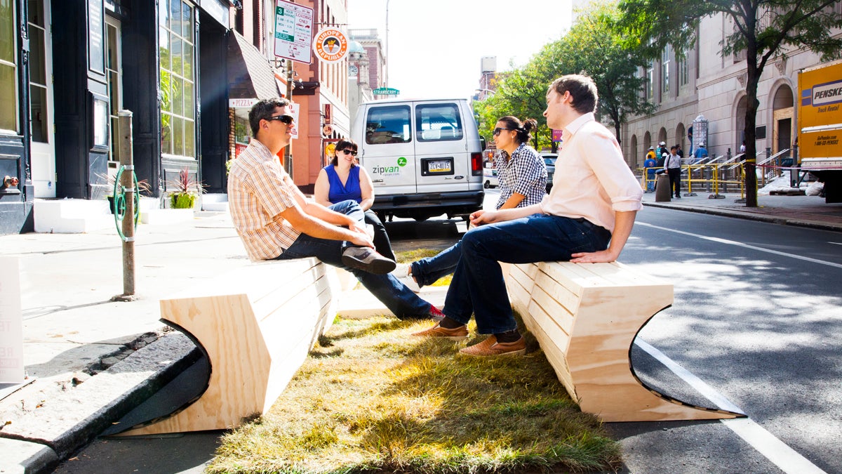  The concept behind this  3rd & Market parklet from last season named Curb Appeal is that the asphalt is being pulled back to form this space. (Brandon Reynolds/for NewsWorks) 