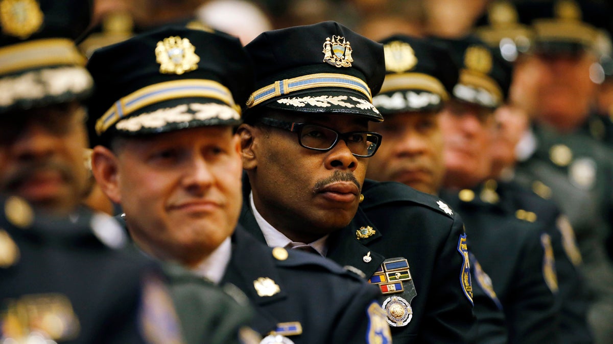  Philadelphia Police officers listen to their newly sworn in Commissioner Richard Ross speak during a ceremony Tuesday, Jan. 5, 2016. The latest report for Philadelphia’s stop-and-frisk program showed that one-third of stops conducted by police officers last year were done so illegally.  (AP Photo/Matt Rourke, file) 