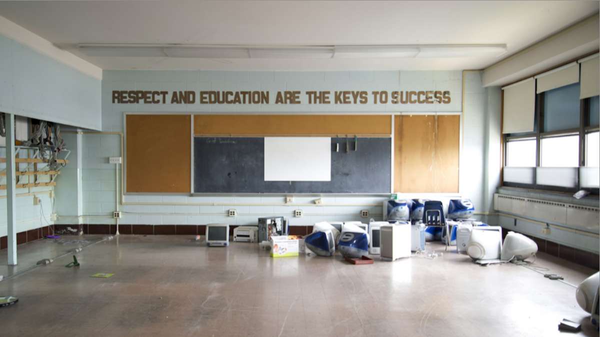  The inside of a closed Philadelphia school. Check back next week for a full story on a photo exhibit that documents the closing of 24 Philadelphia schools including Germantown High School and Fulton Elementary School. (Photo courtesy of Katrina Ohstrom) 