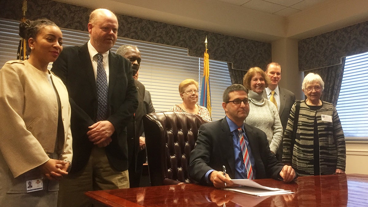 New Castle County Executive Matt Meyer signed his first three ordinances on Monday. (Newsworks/Zoe Read)