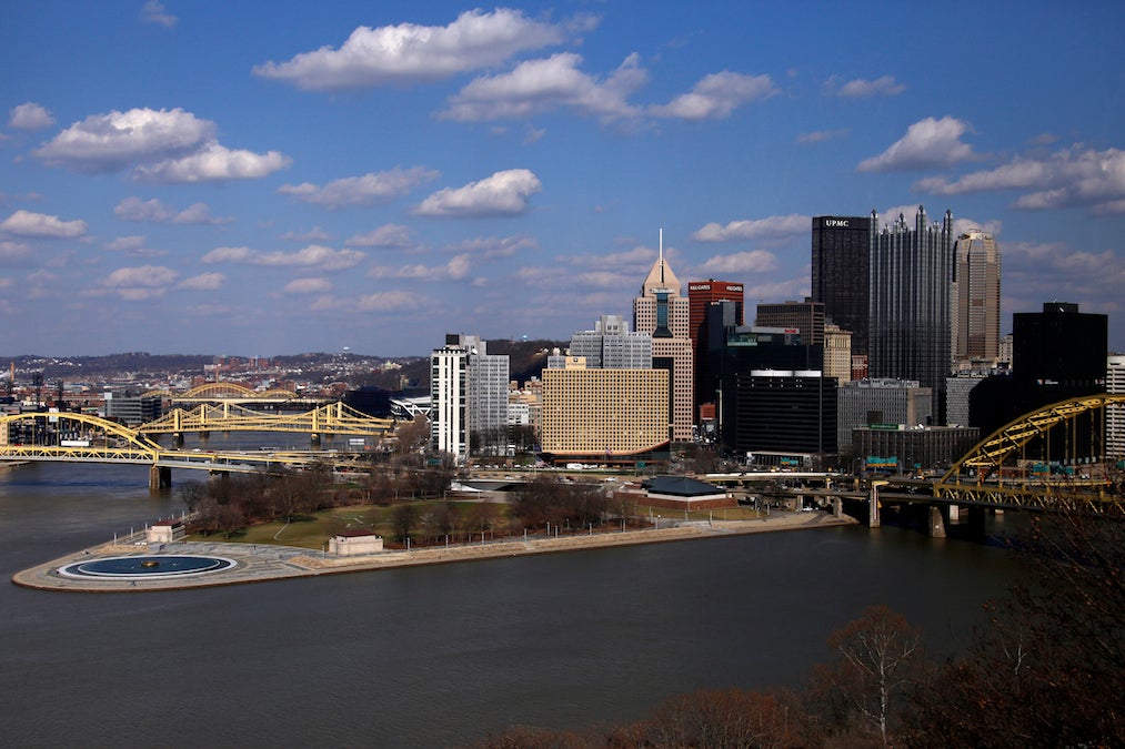  The skyline of downtown Pittsburgh at the confluence of the Allegheny, Monongahela, and Ohio Rivers. (AP Photo/Gene J. Puskar) 