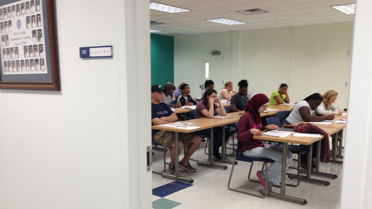 Students take a nursing school placement test at Wesley College (Avi Wolfman-Arent for WHYY) 