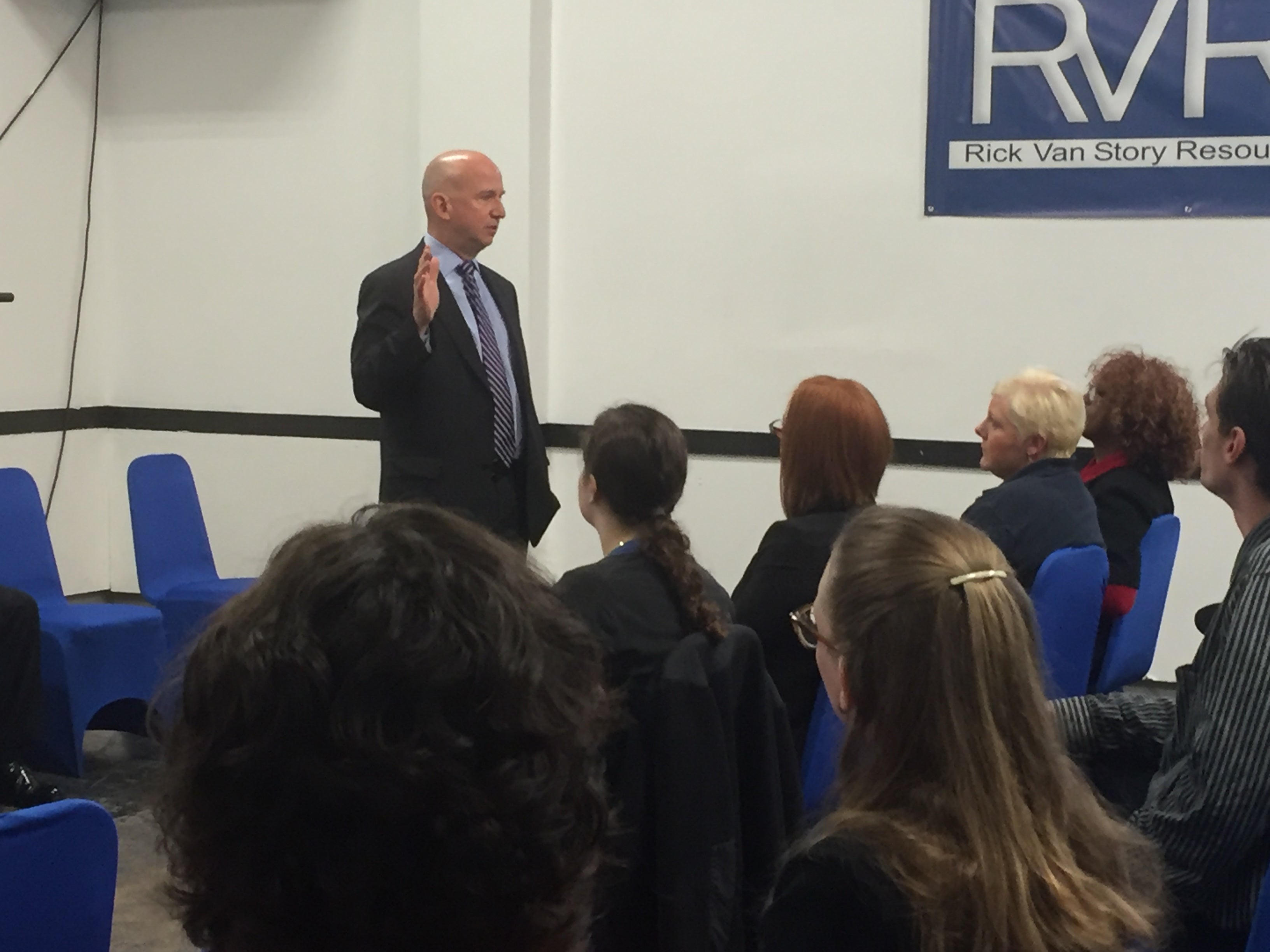  Gov. Markell talks at Wilmington's Rick VanStory Resource Center about the state's efforts to improve outcomes for defendants during the pre-trial period. (Zoe Read/WHYY) 