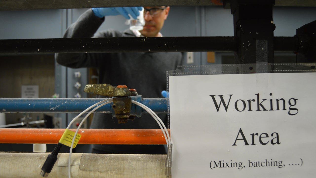  Dr. Farshad Rajabipour works in the Penn State Civil Infrastructure Testing and Evaluation Laboratory. (Chanukah Christie/WPSU) 