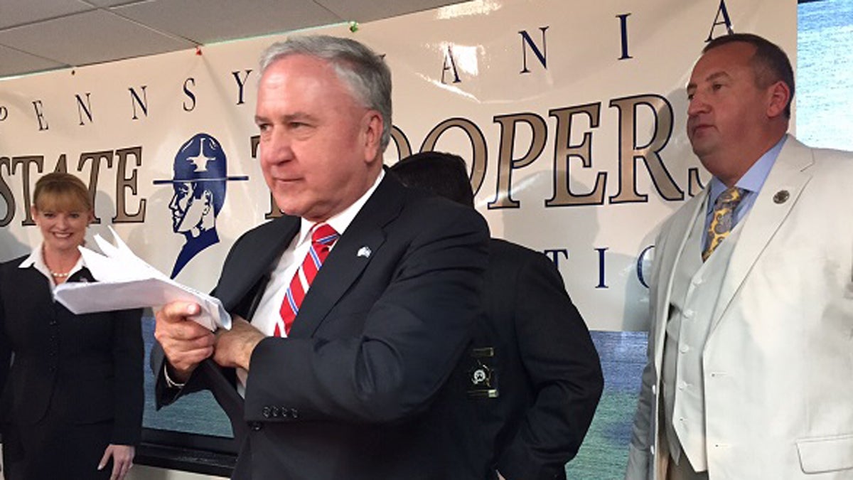  State Sen. John Rafferty, R-Montgomery, formally announces his campaign for Pennsylvania attorney general. Rafferty said the early launch of his campaign in the 2016 race allows him more time to raise money. (Mary Wilson/WHYY) 