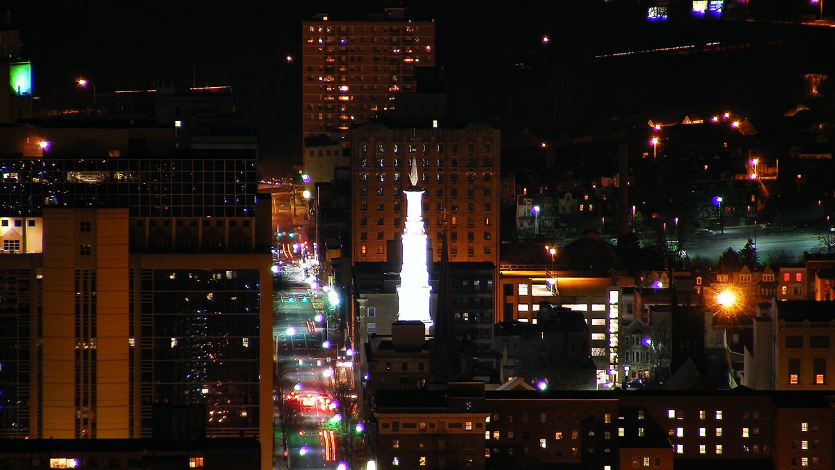  Bird’s eye view at night of Reading, Pennsylvania. (<a href=