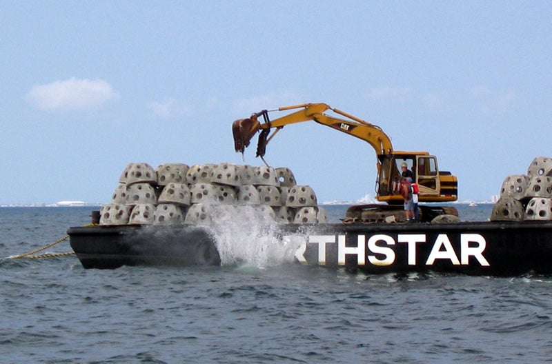  Concrete blocks dropped off a barge into the Atlantic Ocean to create an artificial reef. (Image: N.J. Department of Environmental Protection) 