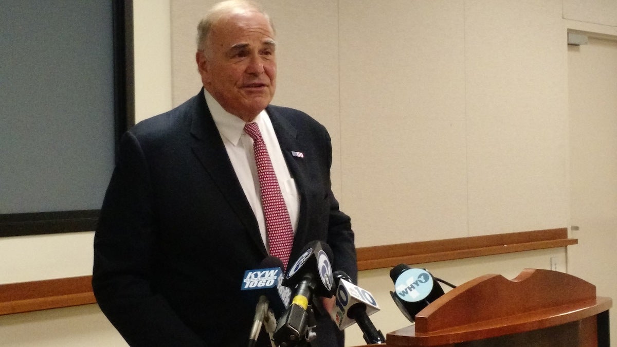  Ed Rendell said he's not likely to choose among friends to offer a formal mayoral-race endorsement. (Katie Colaneri/WHYY) 
