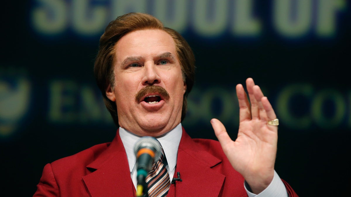  Actor and comedian Will Ferrell, speaking as TV anchorman Ron Burgundy during a news conference at Emerson College, Dec. 4, 2013. Ferrell says he modeled Burgundy after former Channel 3 anchor Mort Crim. (Elise Amendola/AP Photo) 
