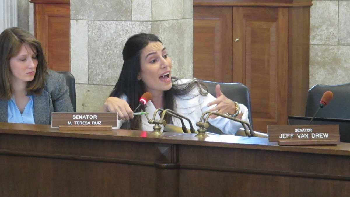  New Jersey Sen. Teresa Ruiz requests the 10 percent weighting of PARCC exams for teacher evaluations be extended for another year. (Phil Gregory/WHYY) 