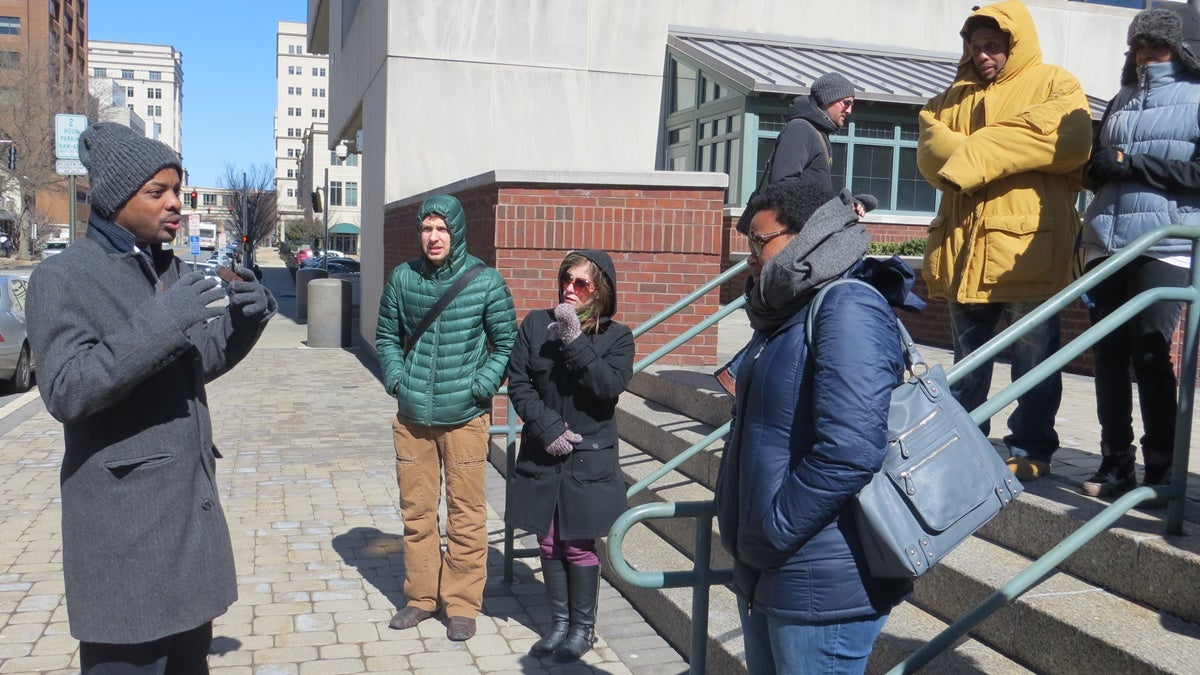  Wilmington City Councilman Darius Brown meets with bill supporters (Shana O'Malley/for NewsWorks)  