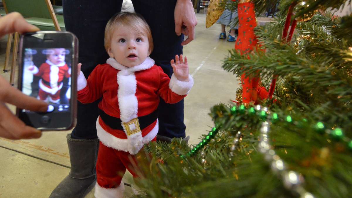  Ten-month-old Ben Mayers is impressed with the Christmas tree at Saturday's Breakfast With Santa event at Falls Presbyterian Church. (Rikard Larma/for NewsWorks) 