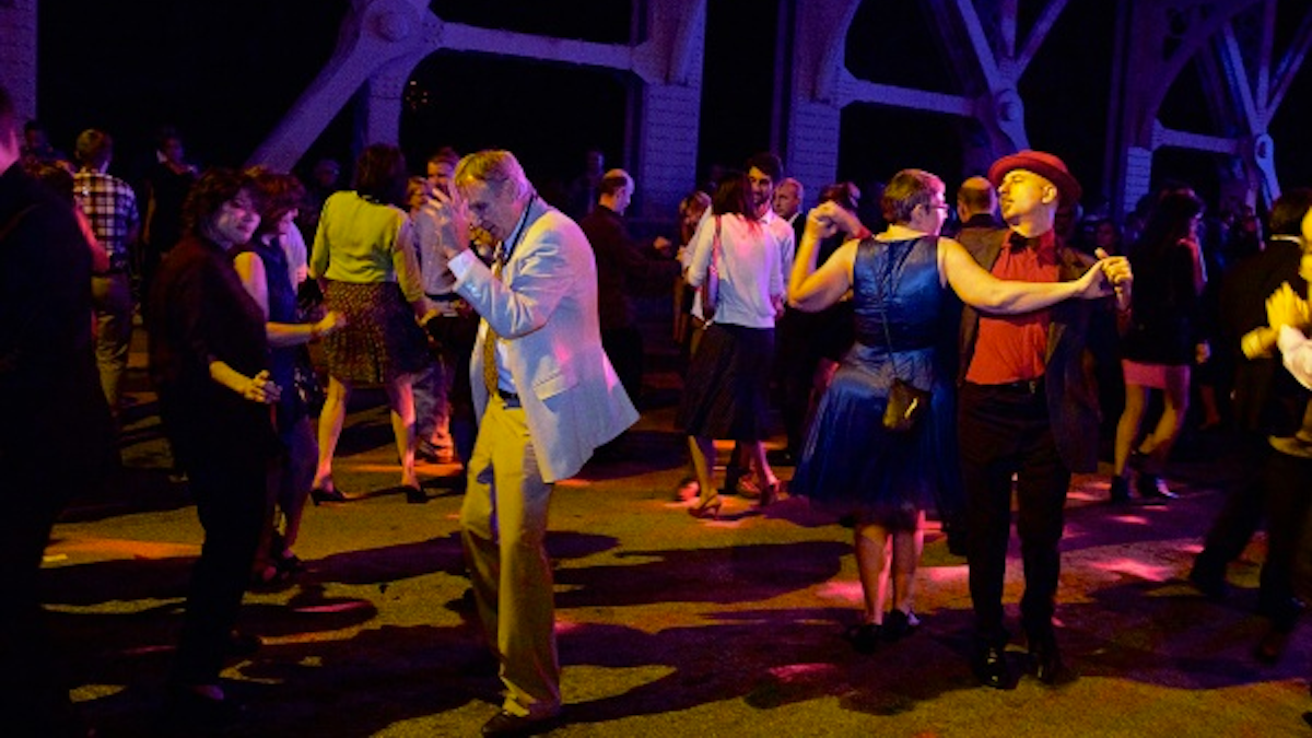  They grooved the night away in East Falls during last year's second annual Dance on the Falls Bridge. (Jana Shea/for NewsWorks) 