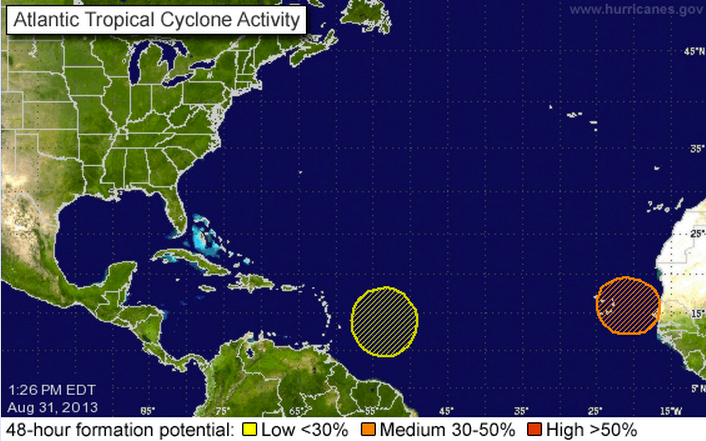  There are two areas in the Atlantic basin that NOAA is watching for potential tropical cyclone development. (Source: National Hurricane Center) 