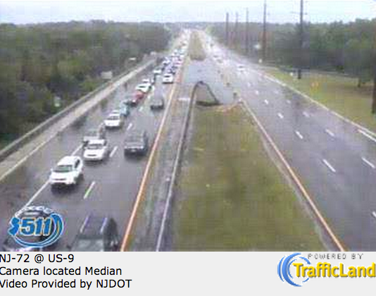  A webcam shot of motorists heading away from Long Beach Island on Route 72 in Stafford at 1:35 p.m. today. (Image:  511nj.org) 