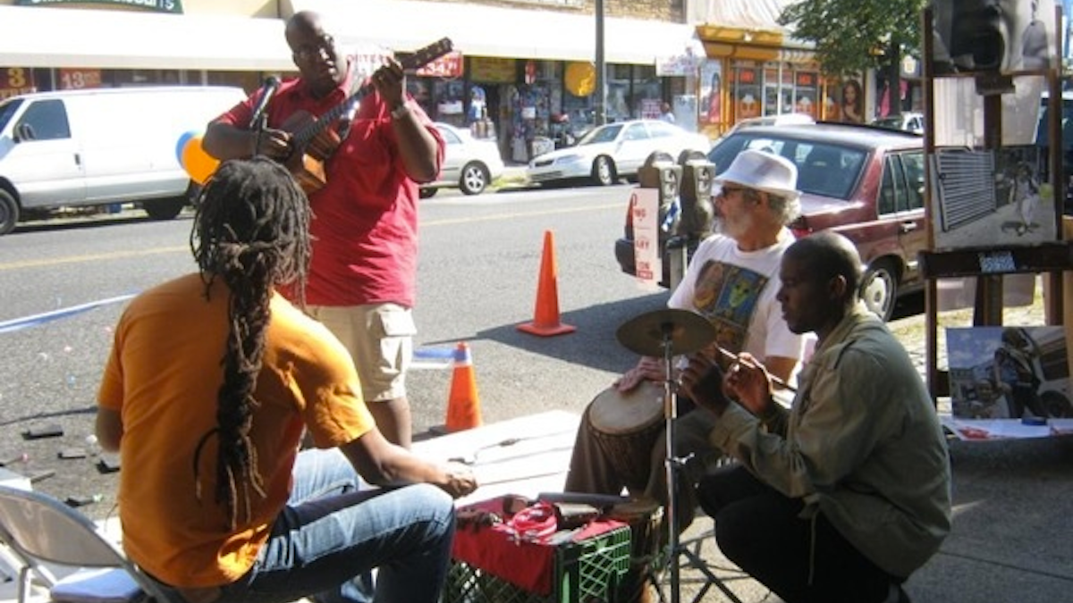  At last year's Park(ing) Day, Quincy Stallworth led a Chelten Avenue jam session. (Alaina Mabaso/for NewsWorks) 