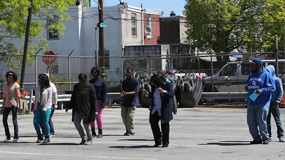  Residents showed off their Zumba skills at the Day for Peace event at the 39th Police District Headquarters in May. (Matthew Grady/for NewsWorks) 