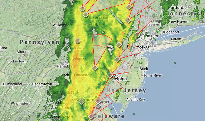  Radar imagery at 2:10 p.m. today. (Image: Weather Underground) 
