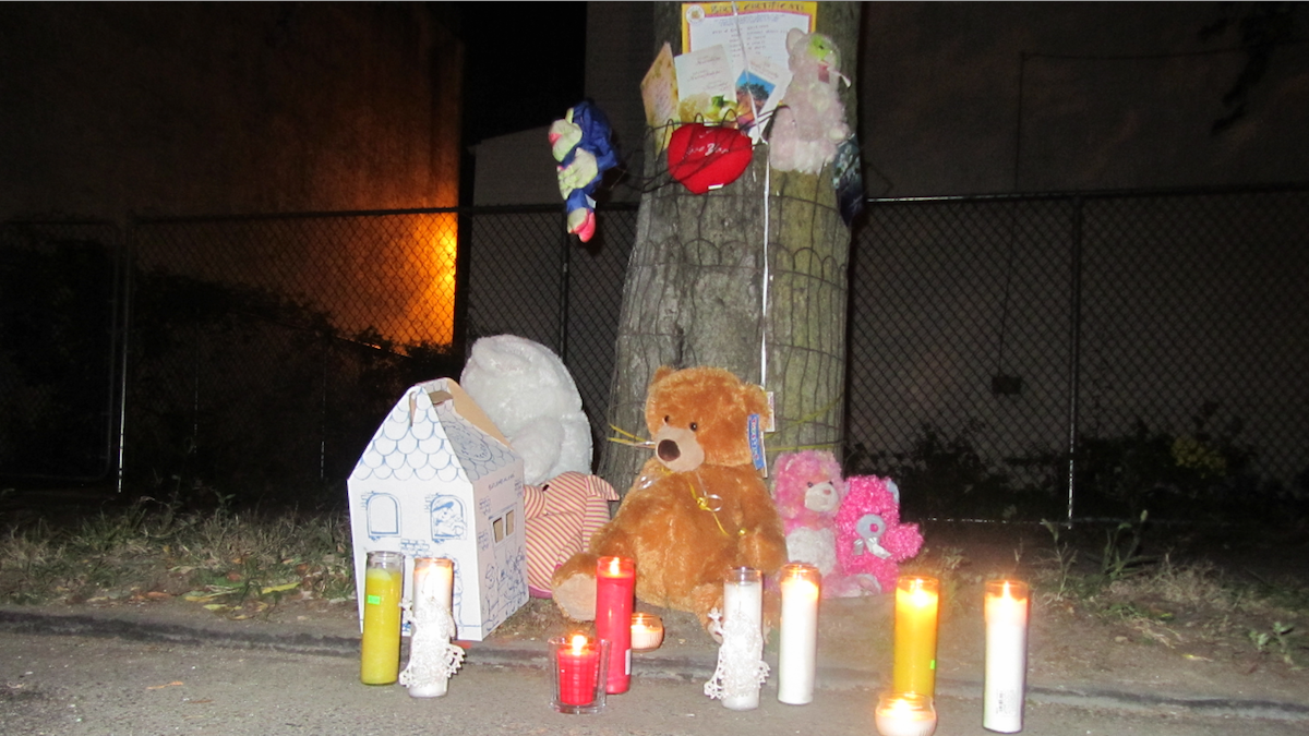  A roadside vigil for hit-and-run victim Ceeanna Pate. (Brian Hickey/WHYY) 