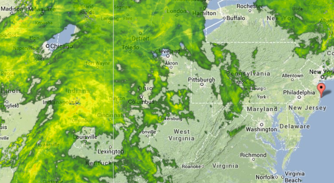  A Weather Underground radar image at 1:35 p.m. today.  
