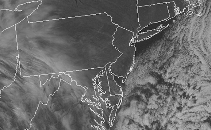 The visible satellite at 12:45 p.m. today, indicating mostly clear skies over New Jersey and immediately adjacent areas.  