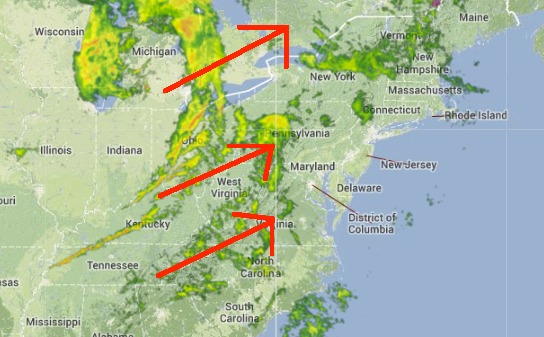  Radar image as of 7:15 p.m. Sunday as a strong cold front advances toward the New Jersey region.  