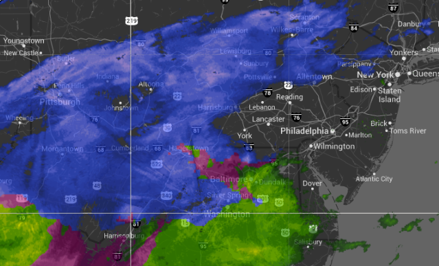  Radar at 9:30 a.m. today. (Image courtesy of Weather Underground) 