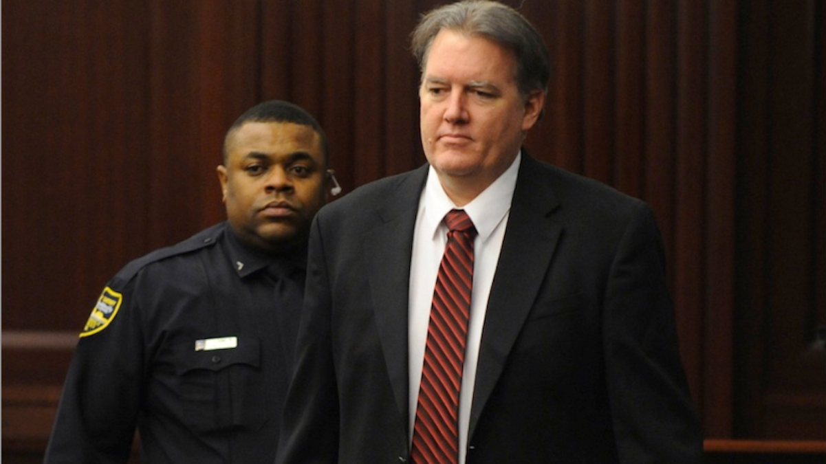  Defendant Michael Dunn is brought into the courtroom just before 5 p.m., where Judge Russell Healey announced that the jury was deadlocked on charge one and have verdicts on the other four charges as they deliberate in the trial of Dunn, Saturday, for the shooting death of Jordan Davis in Nov. 2012. Dunn is charged with fatally shooting 17-year-old Davis after an argument over loud music outside a Jacksonville convenience store. (AP Photo/The Florida Times-Union, Bob Mack, Pool) 