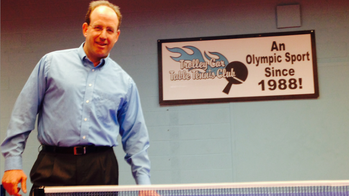  Ken Weinstein founded the non-profit Trolley Car Table Tennis Club more than three years ago. This weekend, it will host the state championships for the second time. (Brian Hickey/WHYY) 