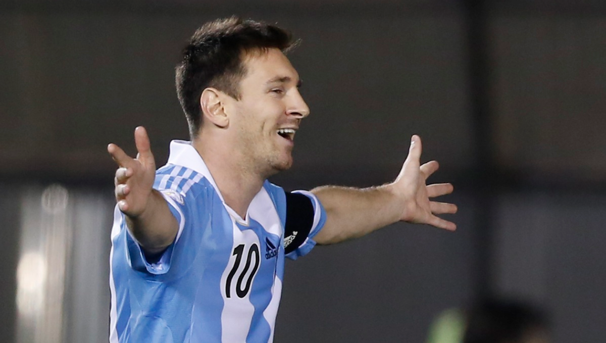  Argentina's Lionel Messi celebrates after scoring against Paraguay during a World Cup qualifying soccer game in Asuncion, Paraguay. Players with a Manayunk youth-soccer program will head to Brazil to watch Messi and the world's greatest players compete next month. (AP Photo/Jorge Saenz, File) 