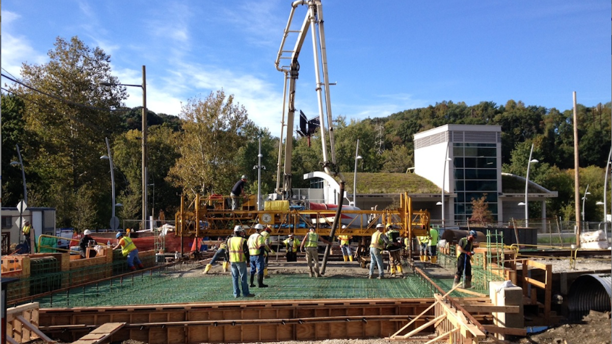 Concrete was poured at Manayunk's Lock Street Bridge on Thursday. (Photo courtesy of Manayunk Development Corp.)