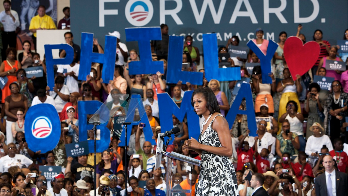 First lady Michelle Obama speaks in Philadelphia at an Aug. 2012 campaign event. (AP Photo/Brynn Anderson)
