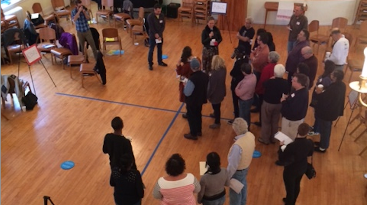 Neighbors participate in an discussion about their hopes for Germantown Town Hall. (Carrie Hagen/for NewsWorks)