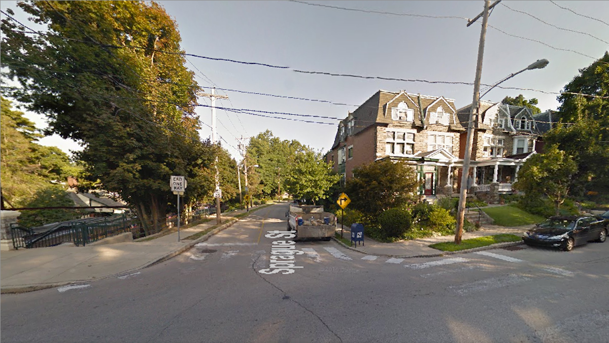  The intersection of Sprague St. and E. Gowen Ave. near the Mt. Airy regional-rail station. (Image from Google Maps) 