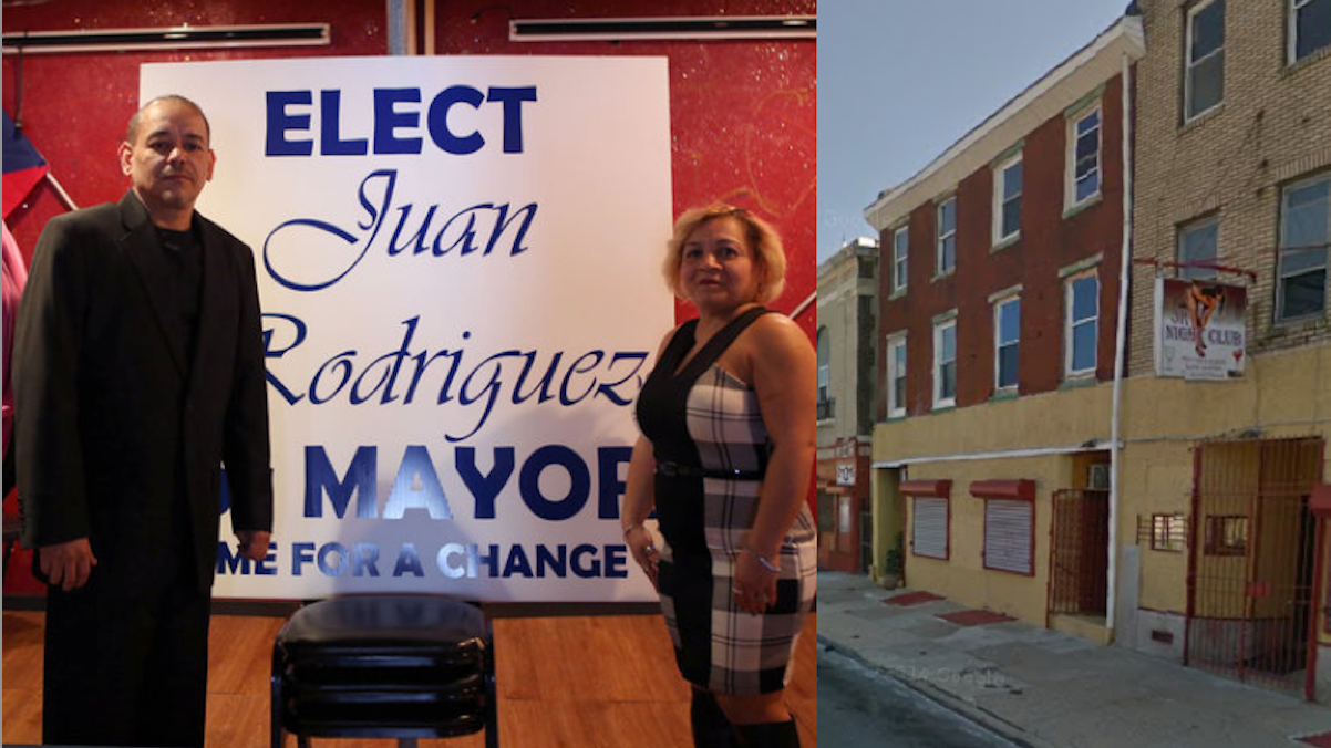 Juan Rodriuguez launched his campaign for mayor at a Germantown Avenue establishment that may or may not be a strip club. (Rodriguez photo courtesy of The Next Mayor/Nightclub exterior via Google Maps) 