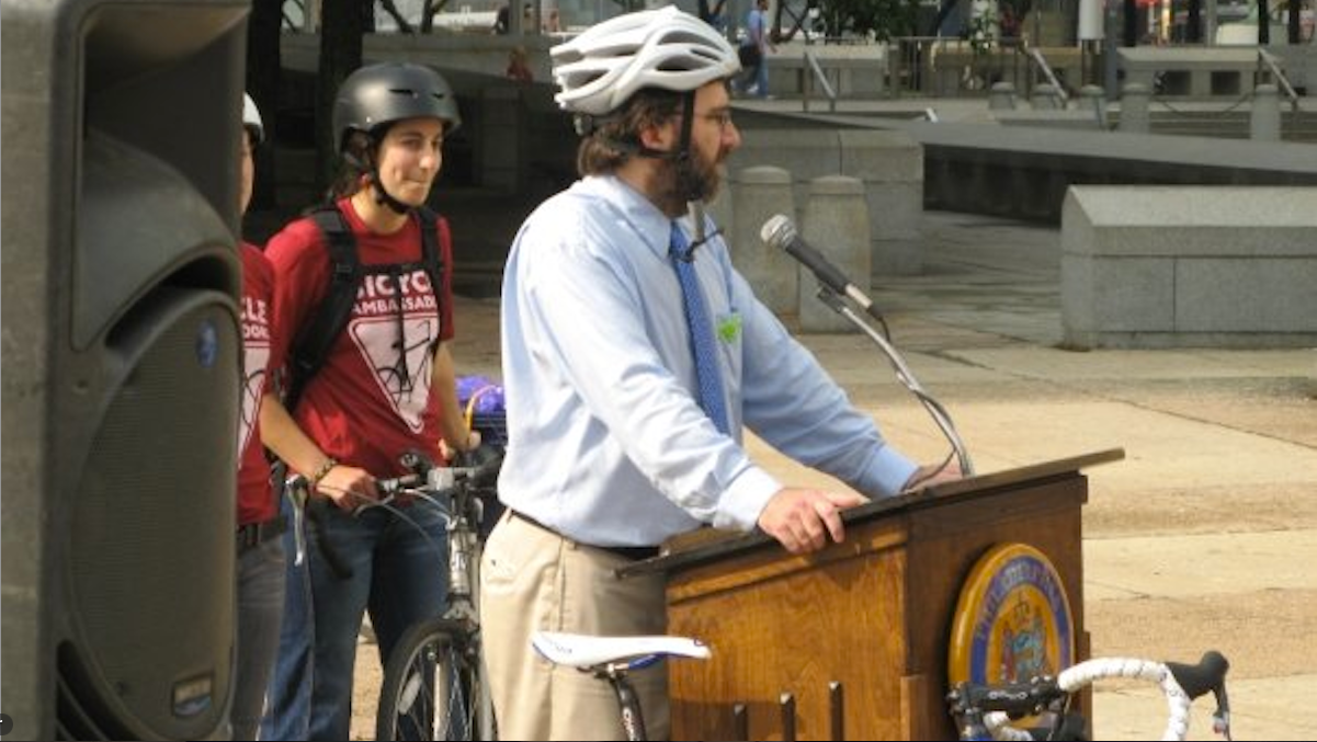  Alex Doty, executive director of the Bicycle Coalition of Greater Philadelphia, spoke about what his group wants from the city's next mayor. (Image courtesy of the BCGP) 