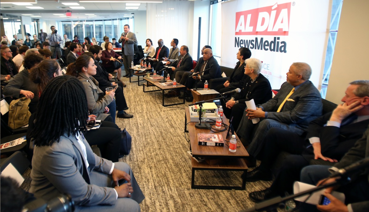  All six Democratic mayoral candidates engaged in a 'conversation' with journalists and attendees at Monday night's Al Dia event. (Steph Aaronson/via The Next Mayor partnership) 