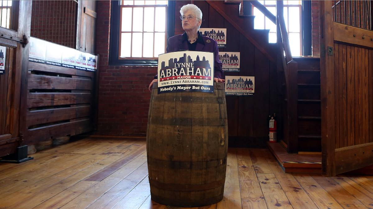  Mayoral candidate Lynne Abraham visited the New Liberty Distillery on Thursday 'to release her comprehensive jobs plan and celebrate the growth of the craft industry.' (Stephanie Aaronson/via The Next Mayor partnership) 