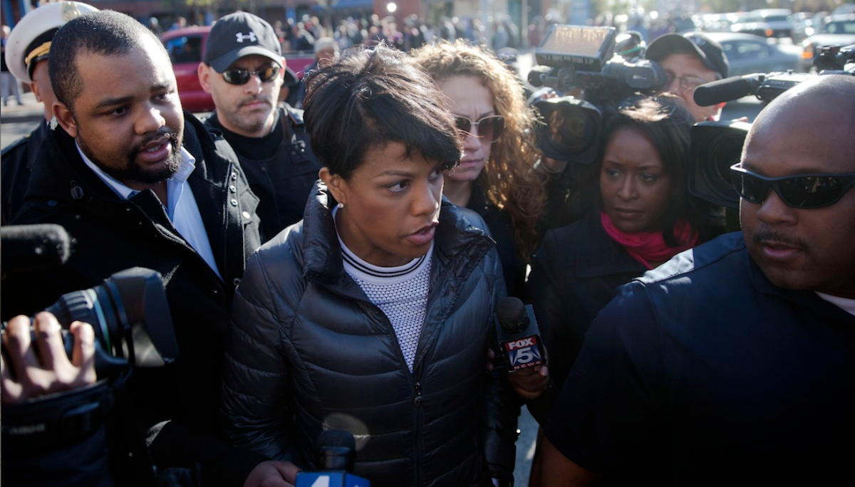  Baltimore Mayor Stephanie Rawlings-Blake tours the city on Tuesday in the aftermath of rioting following Monday's funeral for Freddie Gray, who died in police custody, in Baltimore. (AP Photo/Matt Rourke) 
