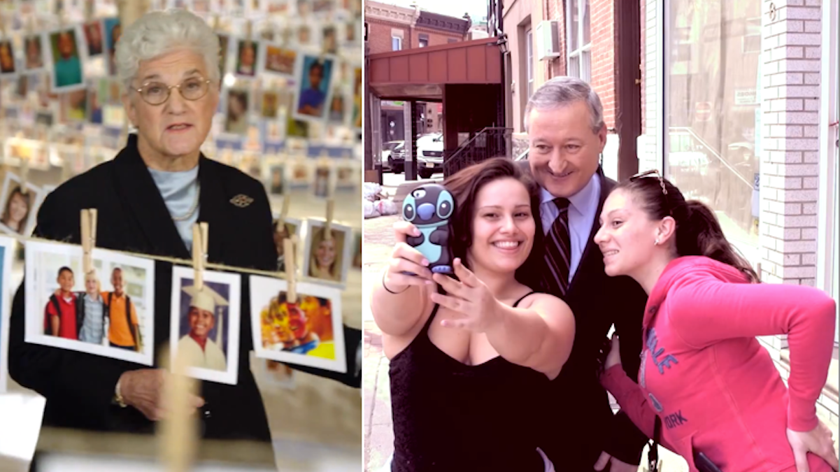  Screengrabs from the new Lynne Abraham and Jim Kenney campaign-funded ads. (Via YouTube) 